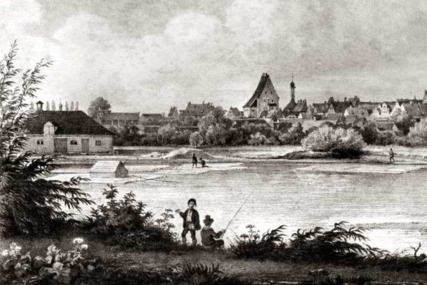 Fl��erei auf der Isar, Ausschnitt Lithographie um 1850