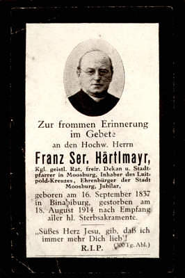 Franz Seraph Haertlmayr, Sterbebildchen