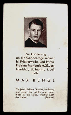 Max Bengl, zur Erinnerung an Priesterweihe und Primiz