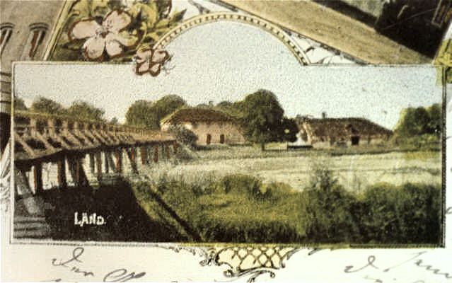 Moosburg Isarbr�cke mit Gasthof L�nd, Ausschnitt Postkarte 1899