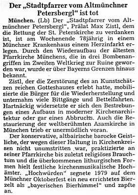 Zeitungsausschnitt, Montag 17. Januar 1983