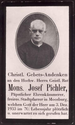 Sterbebildchen geistl. Rat Josef Pichler 1933
