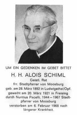 Moosburg, Stadtpfarrer Alois Schiml, Sterbebildchen 1968