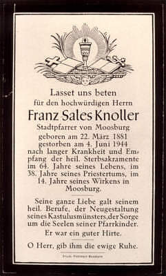 Sterbebildchen Stadtpfarrer Franz Sales Knoller (1881-1944)