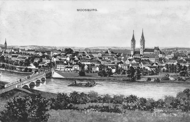 Moosburg, Isarbr�cke und Flo�, Postkarte 18.11.1909