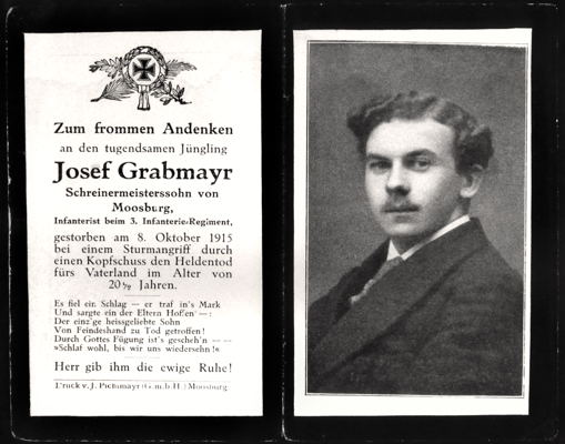 Moosburg Sterbebildchen Josef Grabmayr, 1915