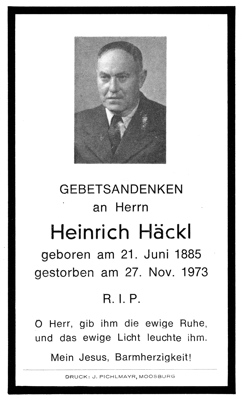 Moosburg, Sterbebildchen Heinrich Hckl 1973