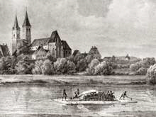 Flo� auf der Isar, Ausschnitt Lithographie um 1850