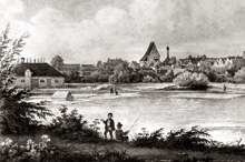 Fl��erei auf der Isar, Ausschnitt Lithographie um 1850