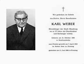 Sterbebildchen Benefiziat Karl Weber, 1964