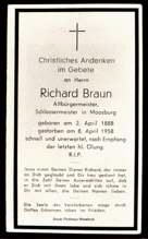 Sterbebildchen Altb�rgermeister Richard Braun, 1958