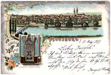 Gru aus Moosburg, Isar und Hochaltar des Mnsters, Postkarte 11.08.1899