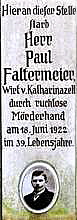 Inschrift des Marterls zur Erinnerung an Paul Faltermeier