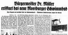 Moosburger Zeitung 5. Juli 1938, Eröffnung des Schwimmbades