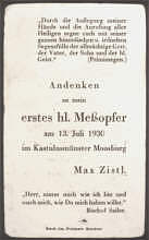 Zur Erinnerung an die erste hl. Messe von Max Zistl 1930