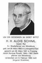 Stadtpfarrer Alois Schiml, Sterbebildchen 1968