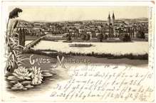 Gru� aus Moosburg, Isar mit Flo�, Postkarte 14.02.1899