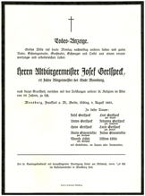 Todesanzeige Josef Gerlspeck 1938