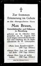 Moosburg, Sterbebildchen Max Braun, 1919