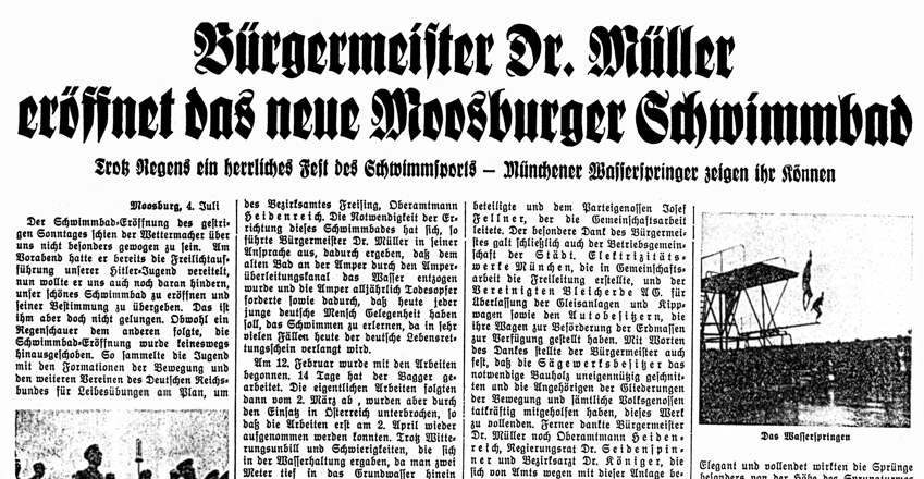 Moosburger Zeitung 5. Juli 1938, Erffnung des Schwimmbades