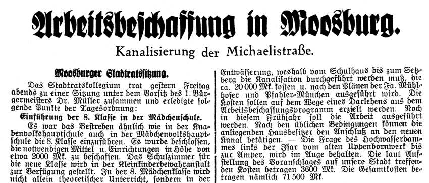 Moosburger Zeitung 1934, aus dem Stadtrat
