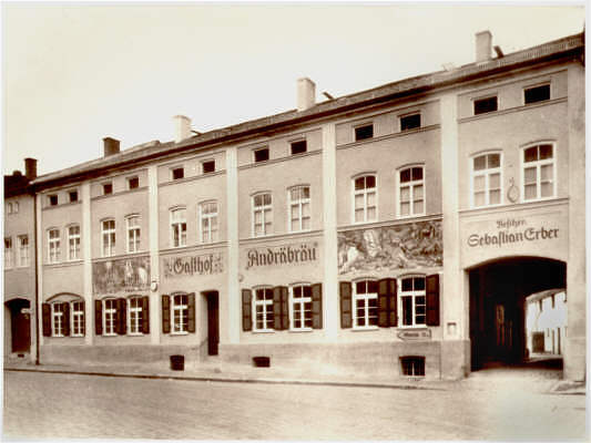 Stadtplatz 1955, Brauerei Gasthof Andr Bru, Besitzer Sebastian Erber