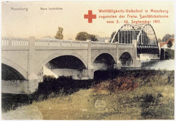 Moosburg, Neue Isarbr�cke, Postkarte 1911