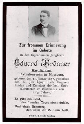 Sterbebildchen Eduard Krnner, Vorderseite, 1904