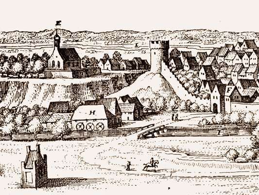 Ausschnitt Kupferstich Moosburg von Matthus Merian 1640