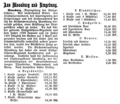 Zeitungsausschnitt, vermutlich um 1900 mit den Stolgeb�hren