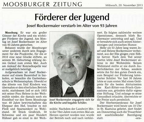 Nachruf Josef Rockermaier, *1920 †2013