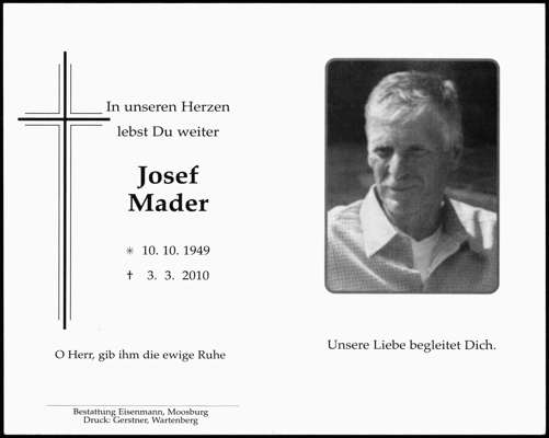 Sterbebildchen Josef Mader, *1949 2010