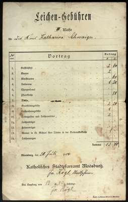 Leichen-Geb�hren, Rechnung Kinder-Begr�bnis III. Klasse 1914