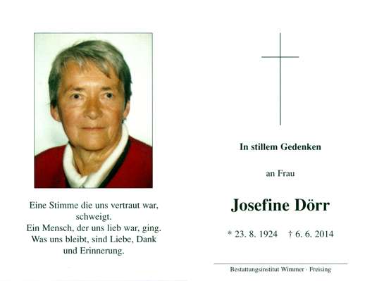 Sterbebildchen Josefine Drr, *1924 †2014