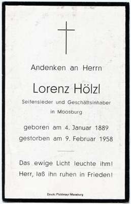 Sterbebildchen Lorenz Hlzl *1889 †1958
