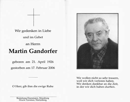 Sterbebildchen Martin Gandorfer, *1926 2006