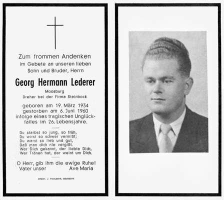 Sterbebildchen Georg Hermann Lederer, *1934 †1960