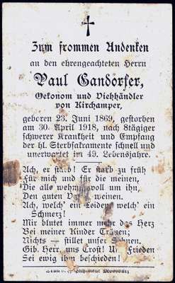 Sterbebildchen Paul Gandorfer, *1869 †1918