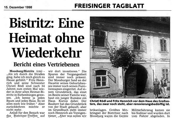 Freisinger Tagblatt 1988 zum Besuch in Bistritz