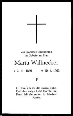 Sterbebildchen Maria Willnecker, *1889 †1963