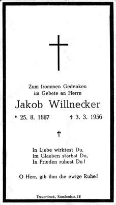 Sterbebildchen Jakob Willnecker, 1956