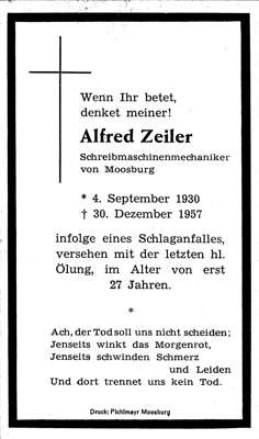 Sterbebildchen Alfred Zeiler, 1957