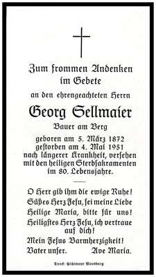 Sterbebildchen Georg Sellmaier, *1872 †1951