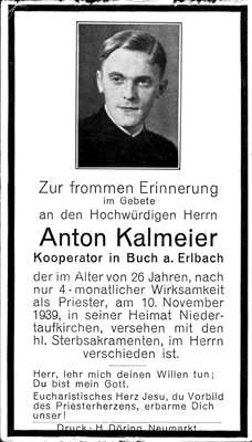 Sterbebildchen Anton Kalmeier, *1913 †1939