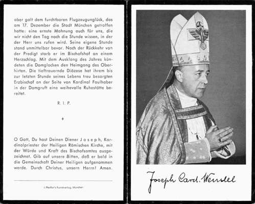 Sterbebildchen Josef Kardinal Wendel, *1901 †1960