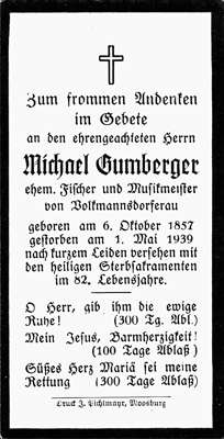 Sterbebildchen Michael Gumberger, *1857 †1939