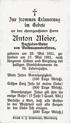 Sterbebildchen Anton Meier, *1851 †1921