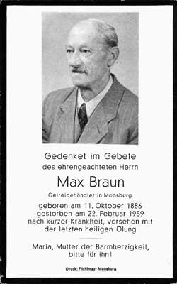 Sterbebildchen Max Braun, *1886 †1959