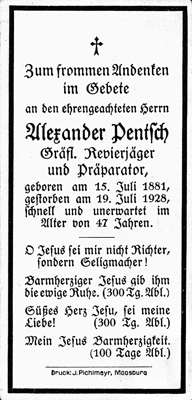 Sterbebildchen Alexander Pentsch, *1881 †1928