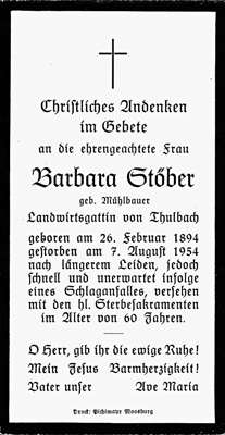 Sterbebildchen Barbara Stber, *1894 †1954